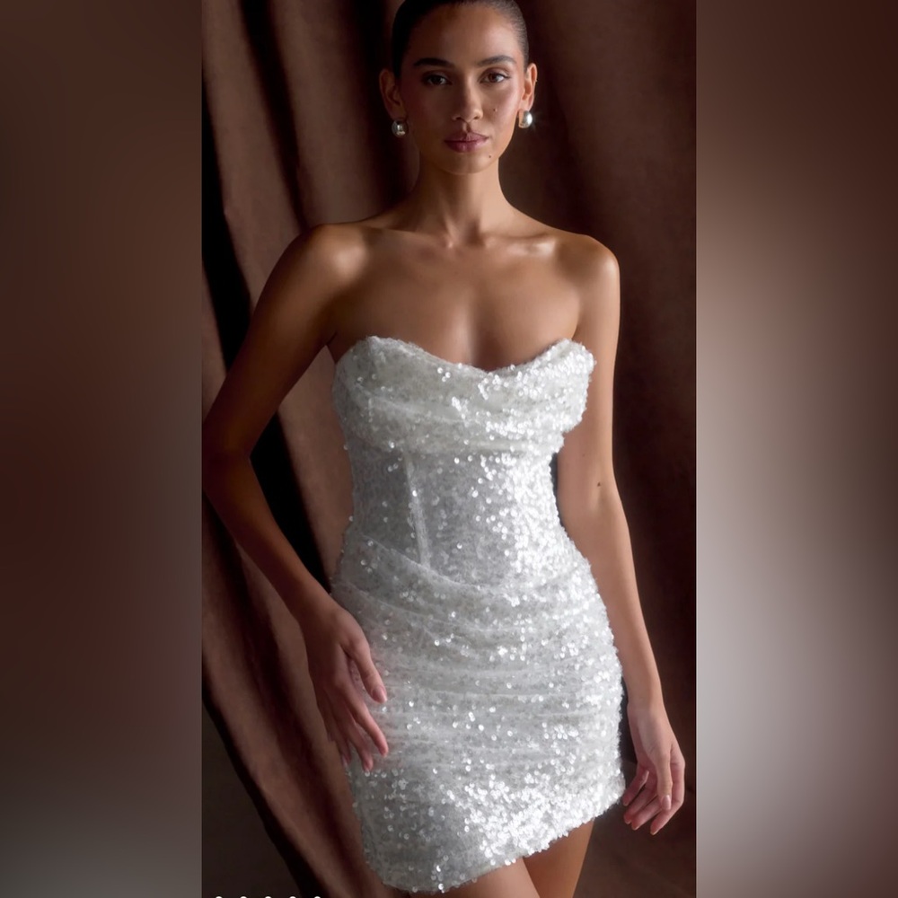 Meshki White Strapless Sequin Mini Dress - Picture 6 of 10